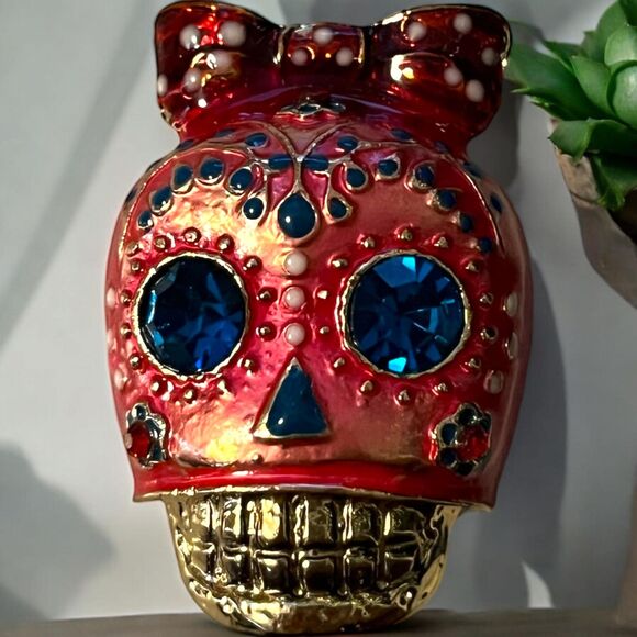 Vintage Style Goth Sugar Skull Brooch Pin Necklace Charm PINK - Picture 1 of 8